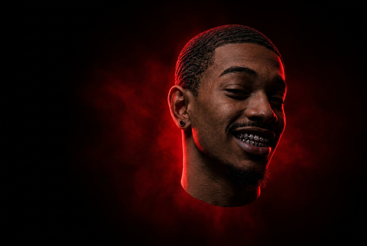 Portrait détouré du modèle CALLE STORE sous lumière rouge